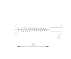 Upevňovací vrut - A2 nerez - 4 x 30 mm - drážka Torx Upevňovací vrut - A2 nerez - 4 x 30 mm - drážka Torx